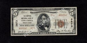 1800-2 Columbia, Pennsylvania $5 1929II Nationals Front