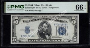 FR 1650 1934 $5 Silver Certificates Front