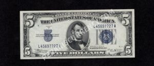 FR 1652 1934B $5 Silver Certificates Front