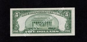 FR 1652 1934B $5 Silver Certificates Back