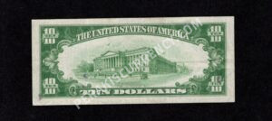 FR 2400 1928 $10 Gold Certificate Back