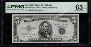 FR 1655 1953 $5 Silver Certificates Front