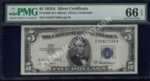 FR 1656 1953A  $5 Silver Certificates Front
