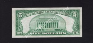 FR 1525 1928 $5 Legal Tender Notes Back