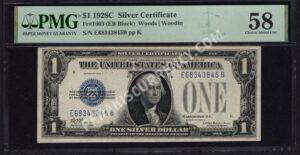 FR 1603 1928C $1 Silver Certificates Front