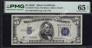 FR 1653W 1934C $5 Silver Certificates Front