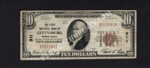 1801-1 Gettysburg, Pennsylvania $10 1929 Nationals Front