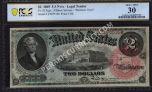 Legal Tender 42 1869 $2 typenote Front